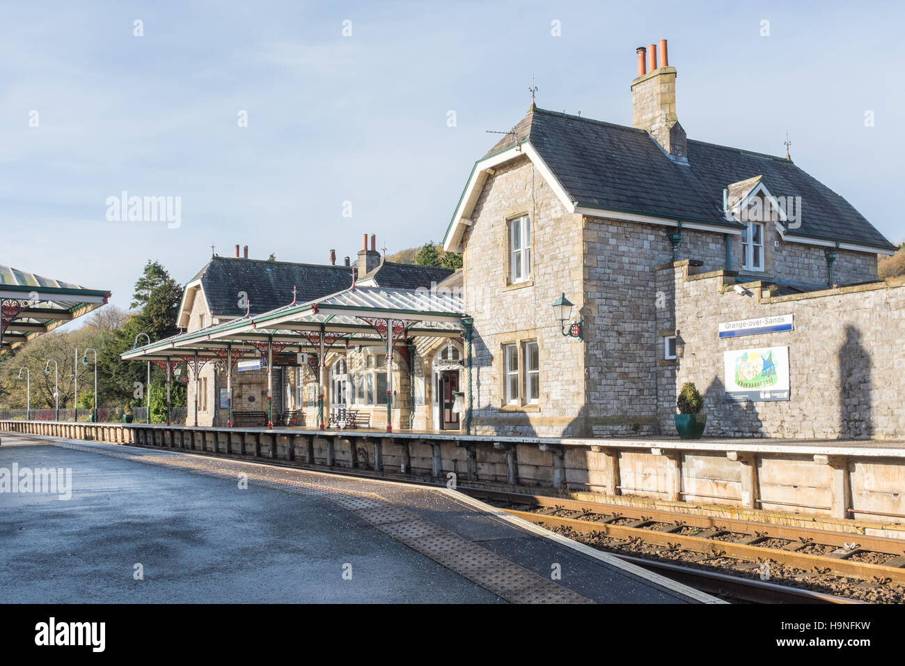 Grange-over-Sands stazione ferroviaria nel South Lakeland in Cumbria Foto Stock