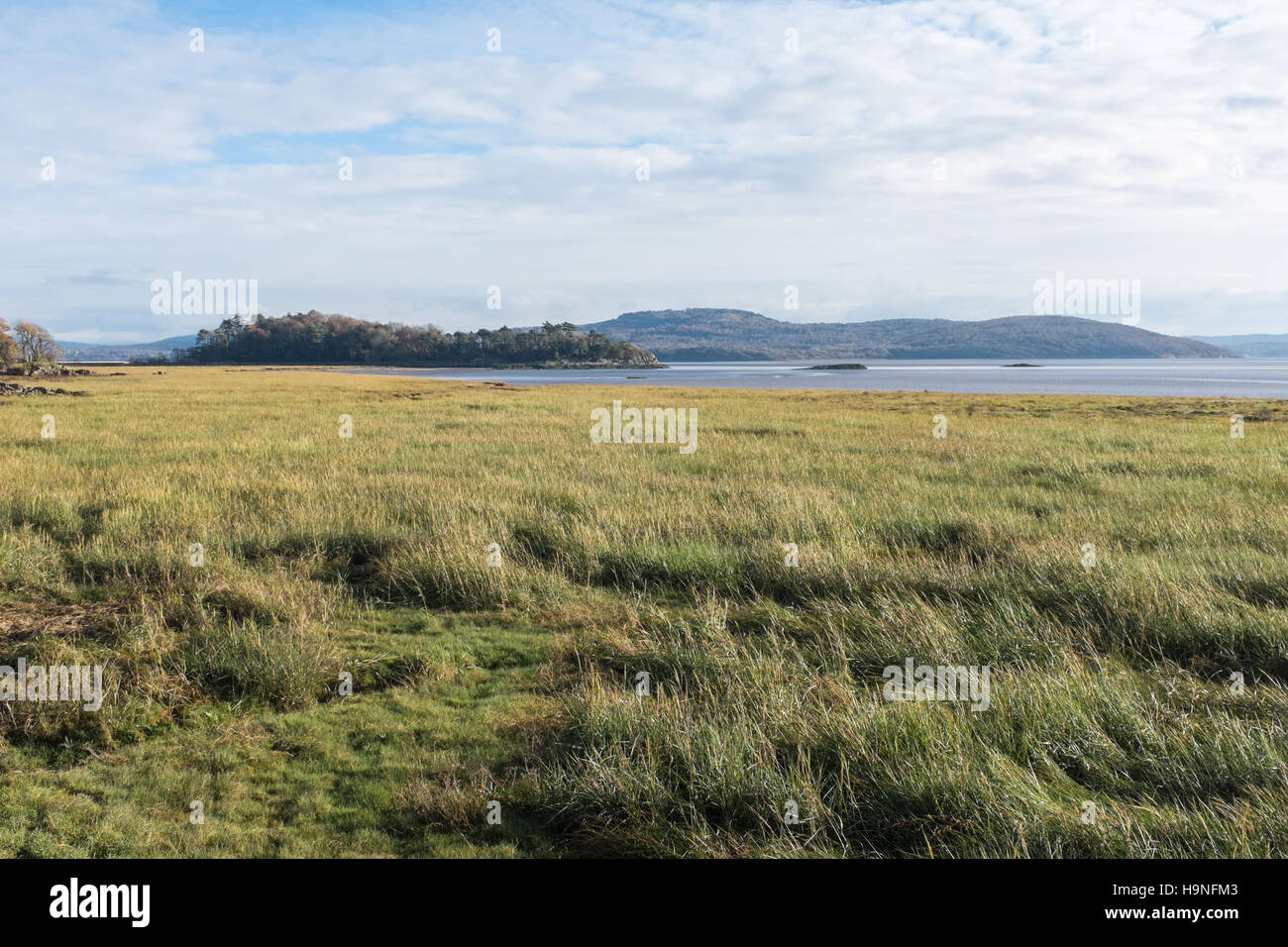 Vista sulla baia di Morecambe da Grange-over-Sands nel South Lakeland in Cumbria Foto Stock