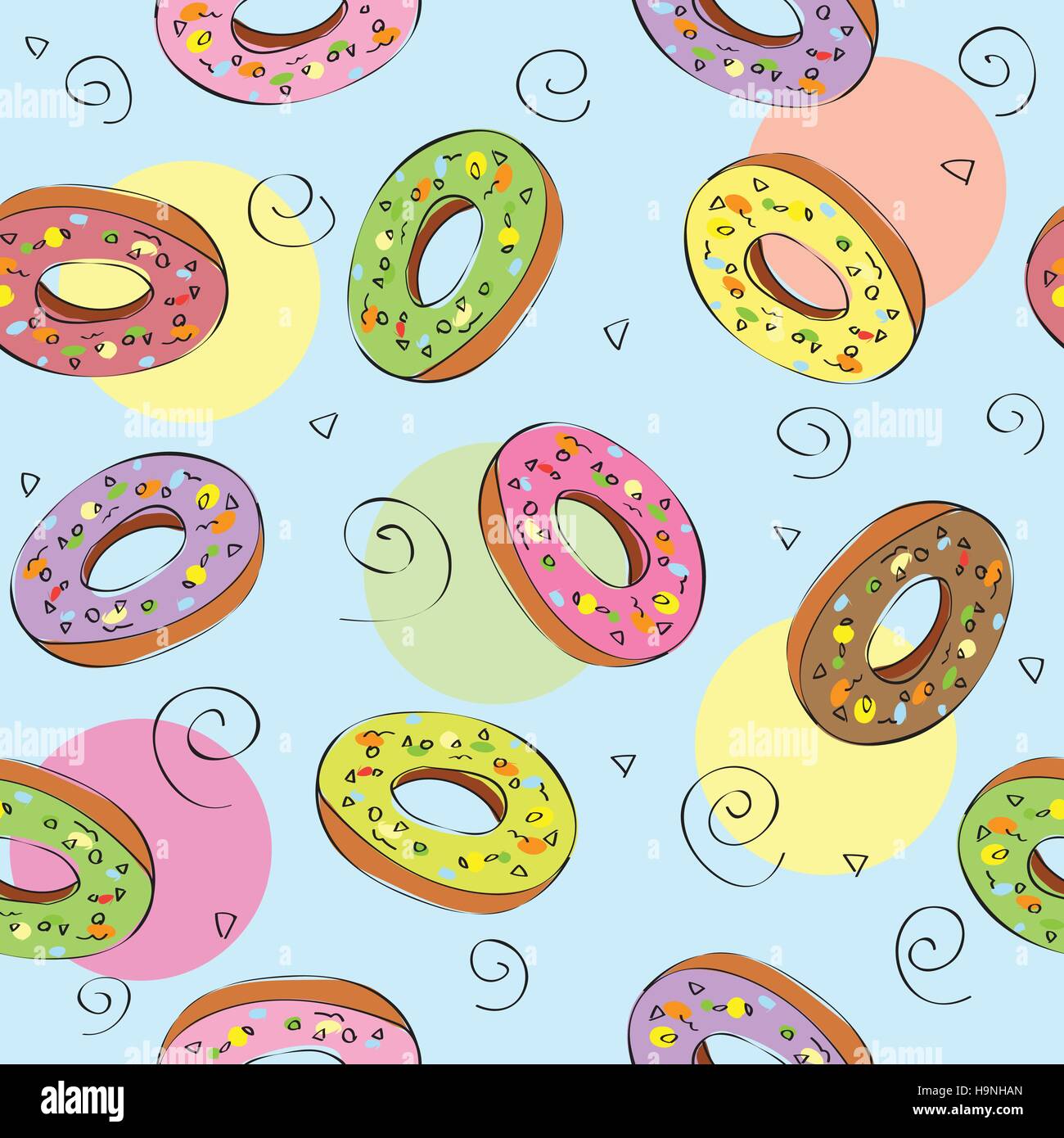 Modello senza soluzione di continuità con le ciambelle - sfondo- illustrazione vettoriale Illustrazione Vettoriale