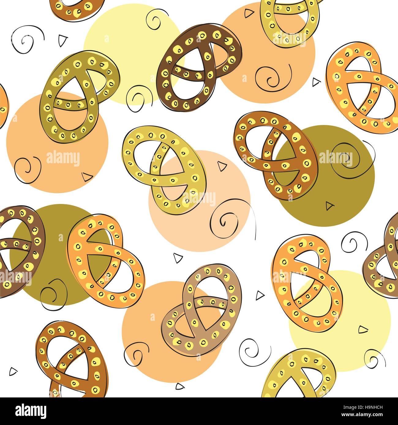 Disegnata a mano pretzel o birra snack - Seamless pattern - vettore Illustrazione Vettoriale