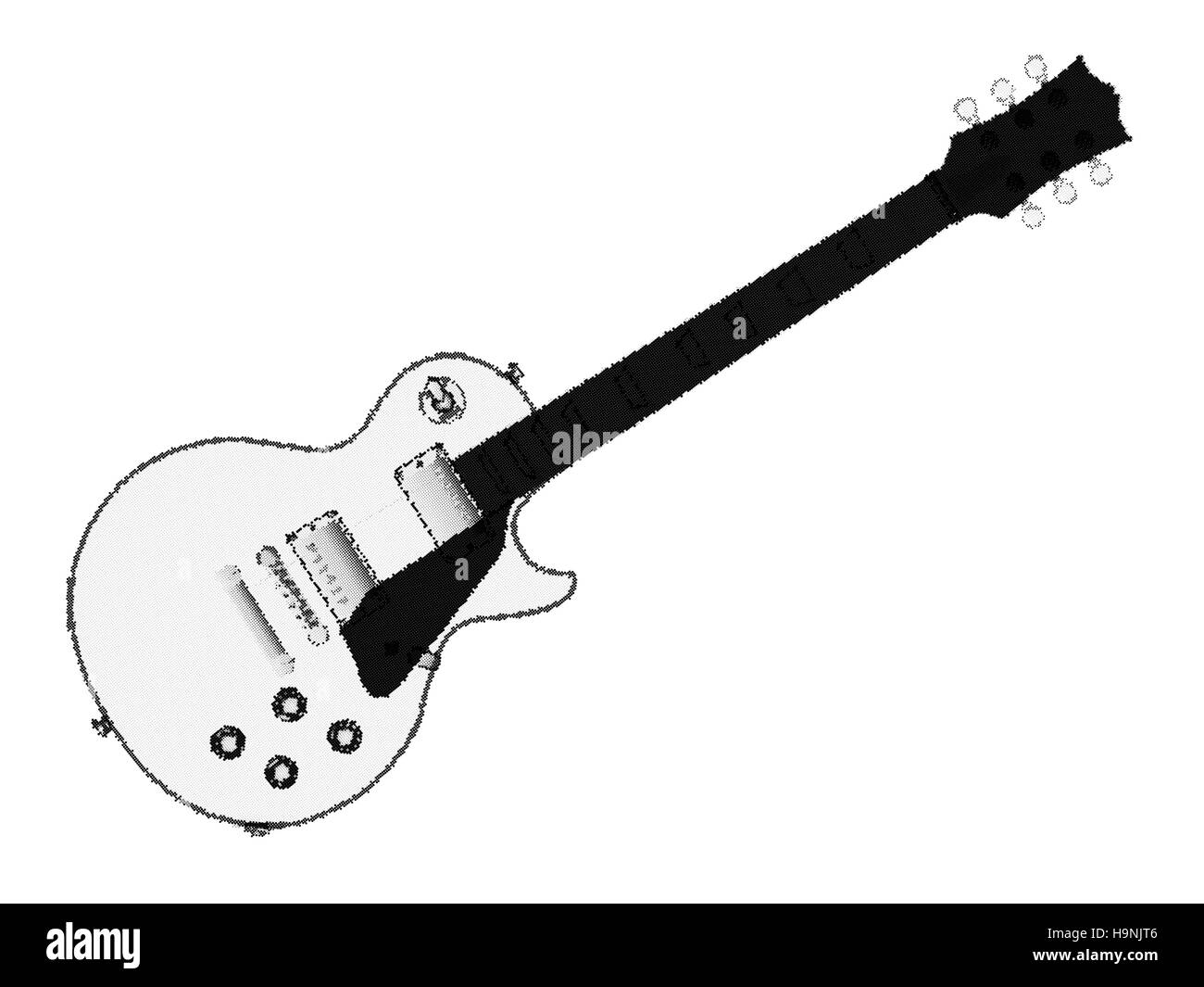 La definitiva rock and roll chitarra in punti dei mezzitoni isolate su uno sfondo bianco. Illustrazione Vettoriale