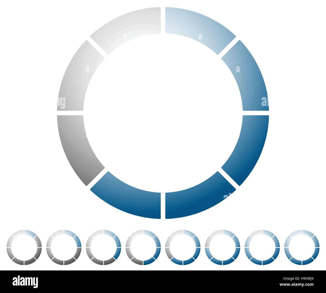 Preloader circolare, progresso icona indicatore w/ 8 passaggi. Simbolo del buffer. Illustrazione Vettoriale