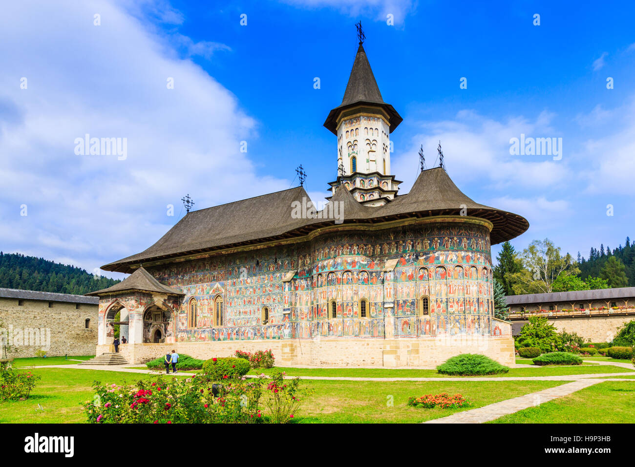 Il Monastero Sucevita, Romania. Uno dei rumeni monasteri ortodossi nel sud della Bucovina. Foto Stock