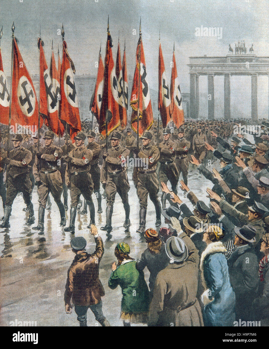 Engarving del XX secolo , Sfilata dei nazisti in Berlin 1933 Foto Stock