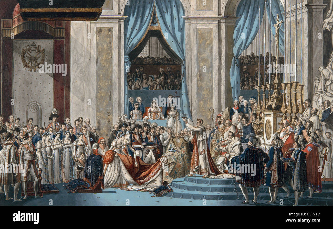 Enraving xix secolo ; l'incoronazione di Napoleone Bonaparte 2 dicembre 1804 Foto Stock