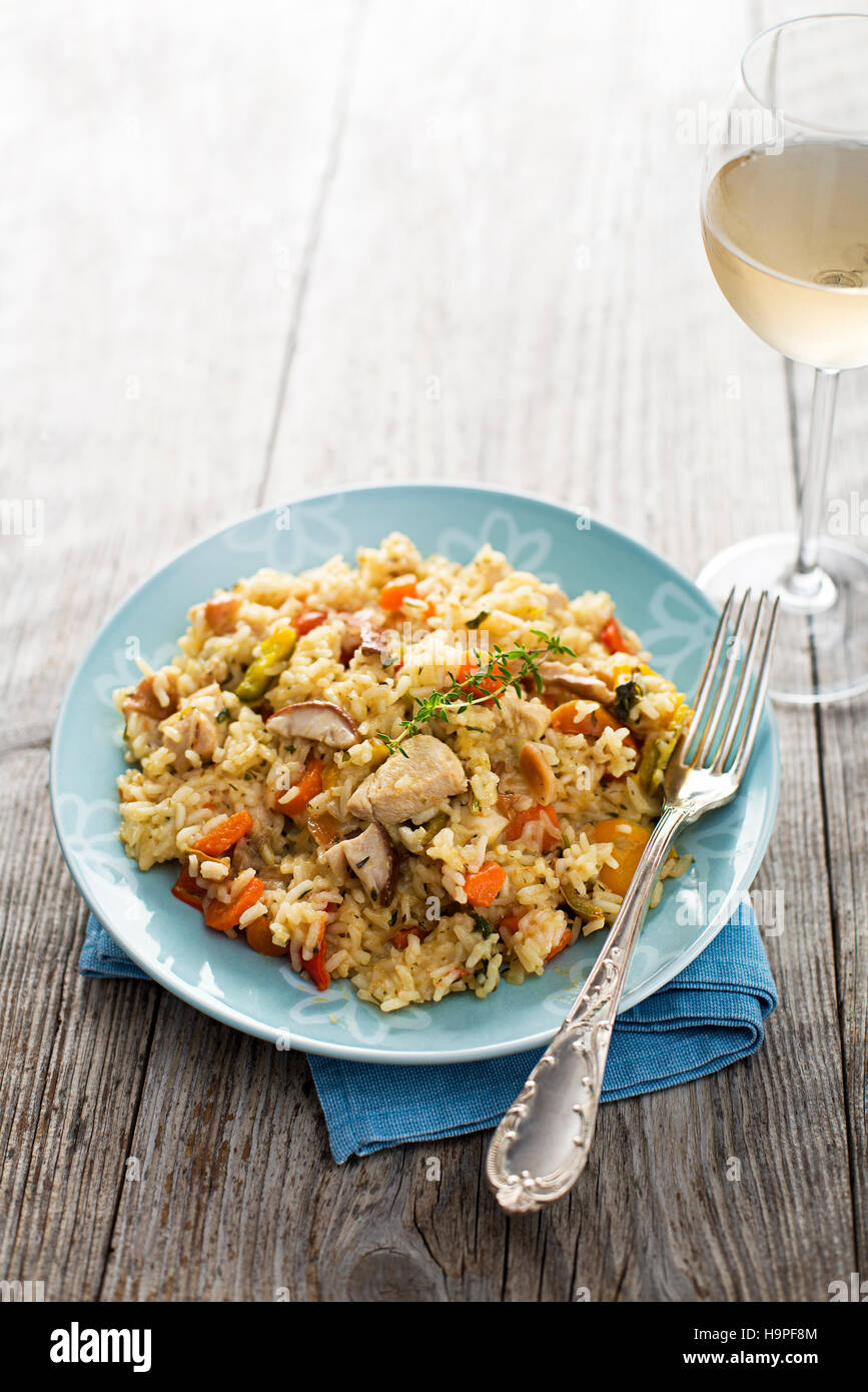 Fresco risotto con funghi close up shoot Foto Stock