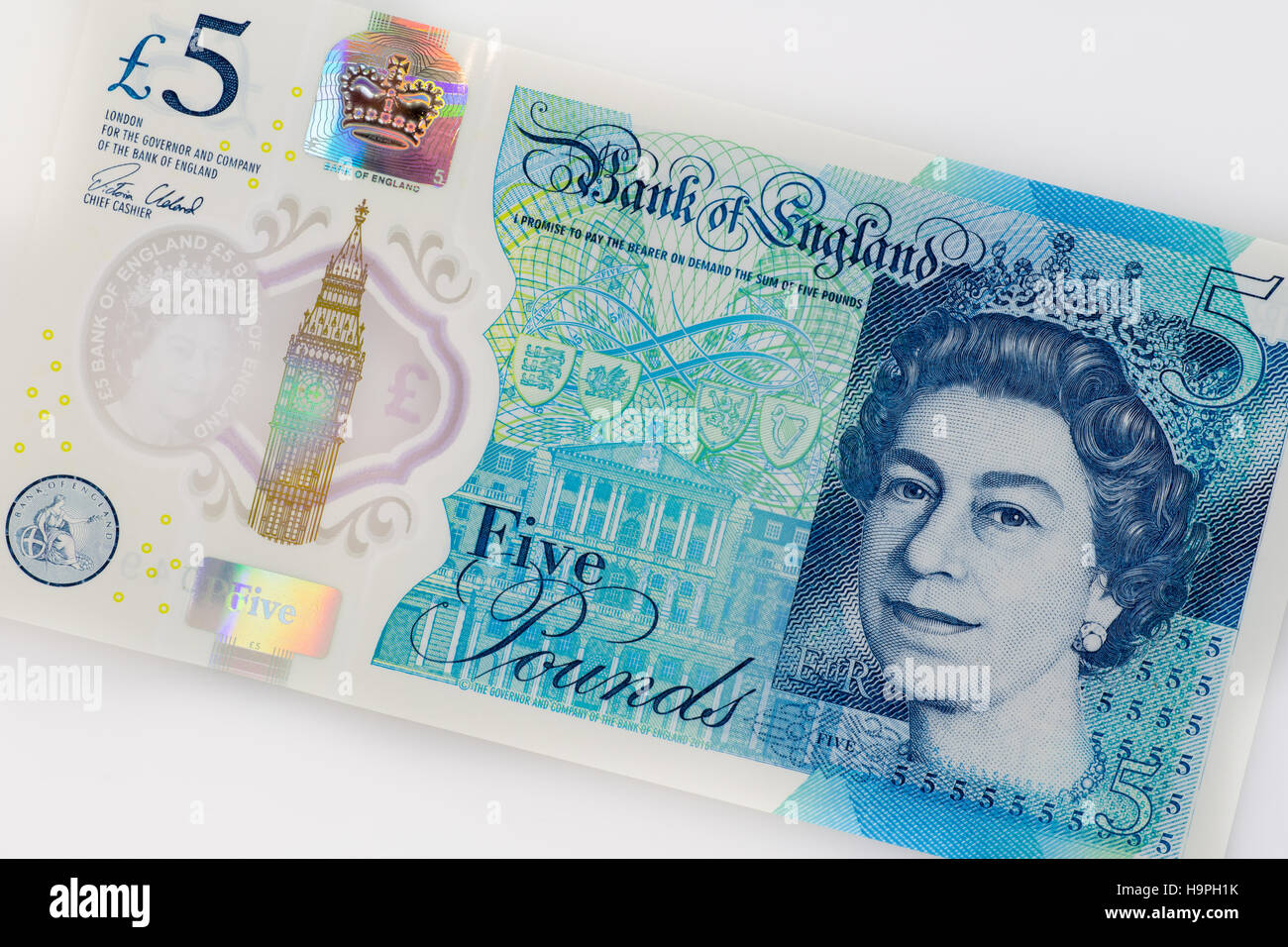 2016 Nuovo British cinque pound nota realizzata in polimero plastico Foto Stock