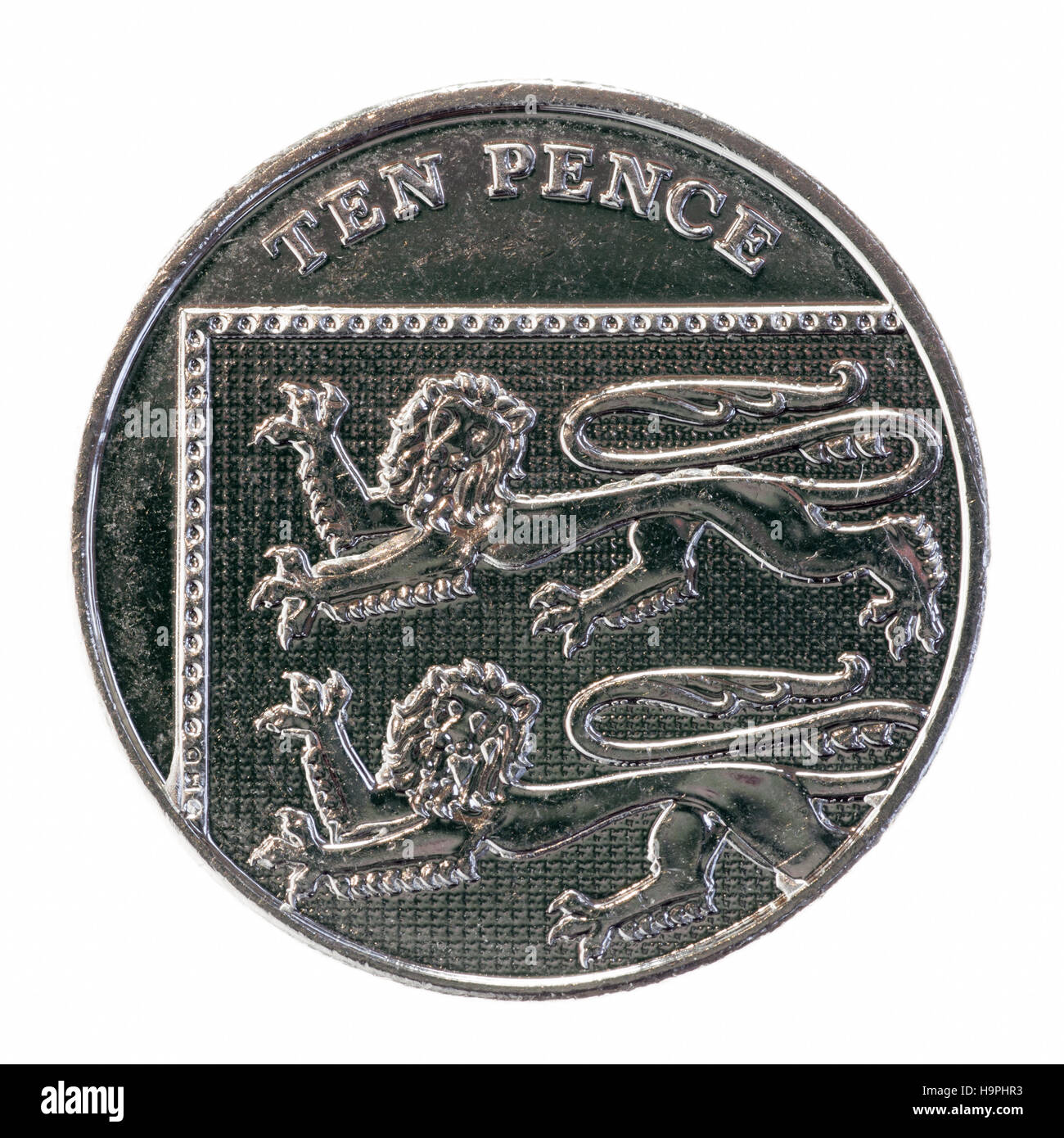 2008 Nuovo design per le monete Britanniche 10 pence pezzo Foto Stock