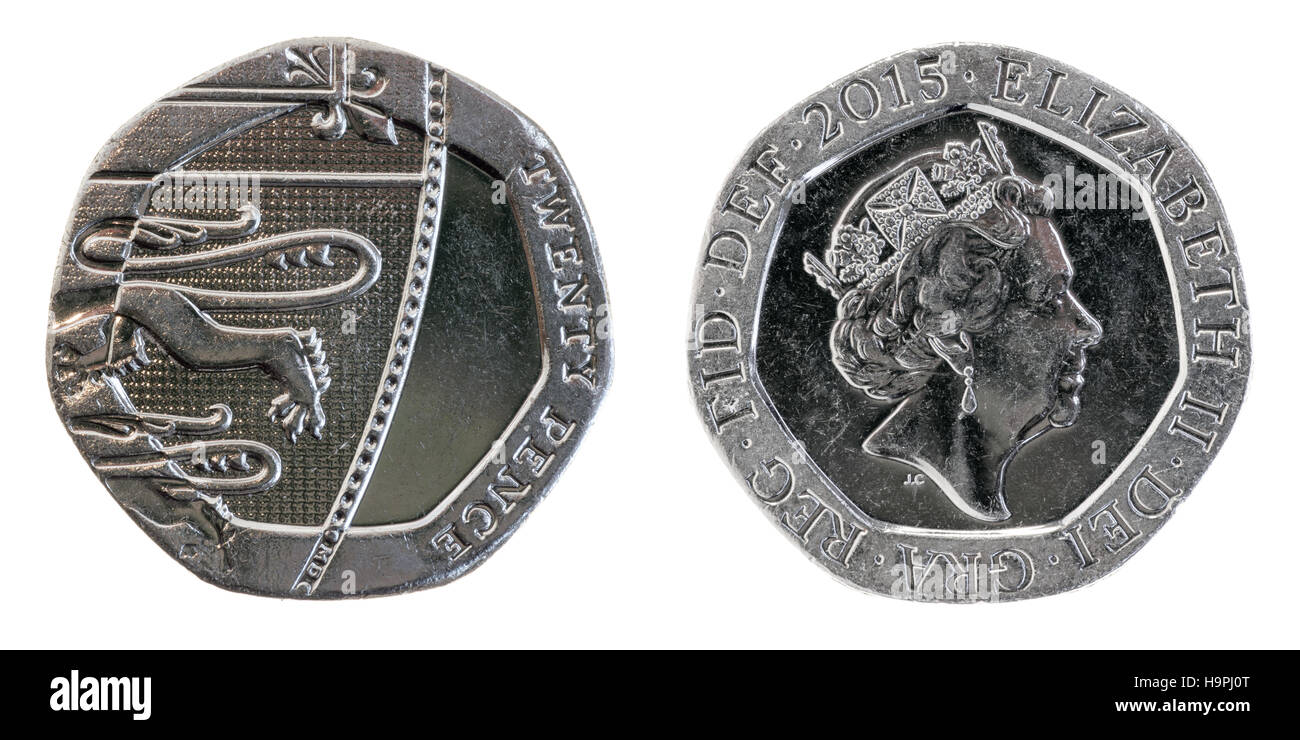 2008 Nuovo design per il British monete 20 pence pezzo Foto Stock