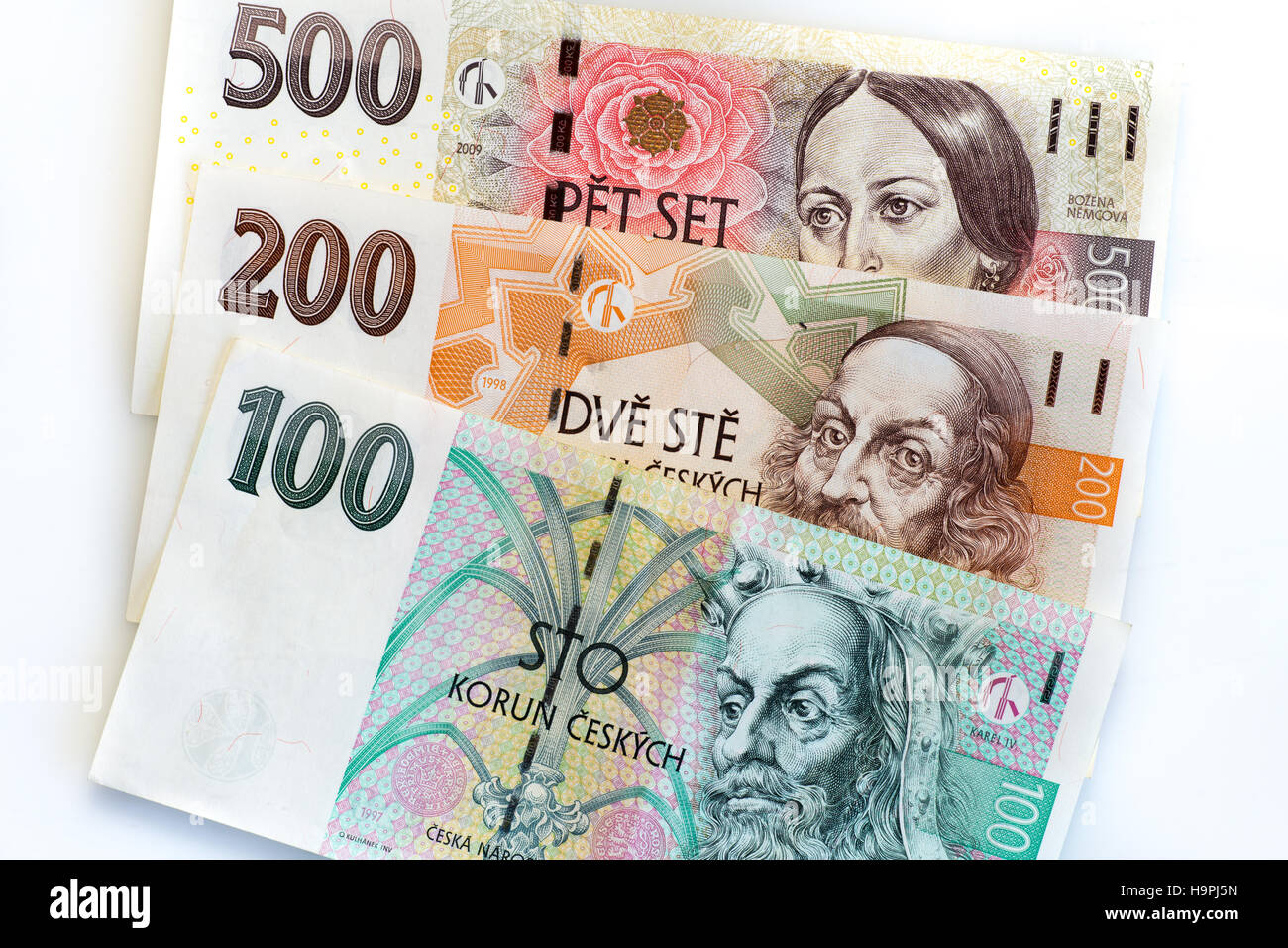 Czech Koruna note, valuta della Repubblica ceca Foto Stock