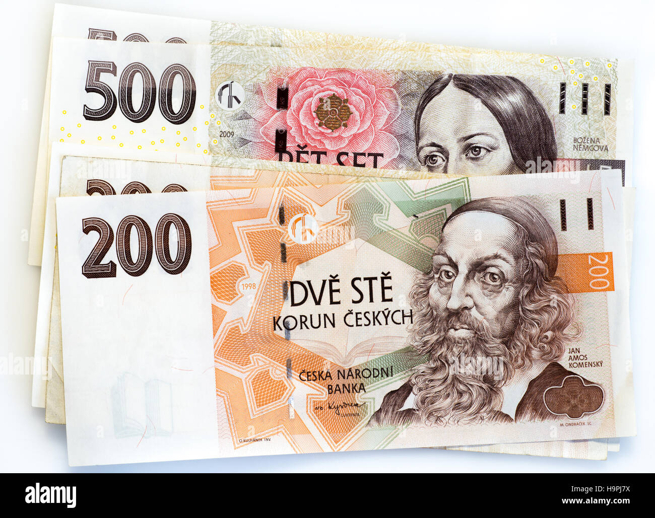 Czech Koruna note, valuta della Repubblica ceca Foto Stock