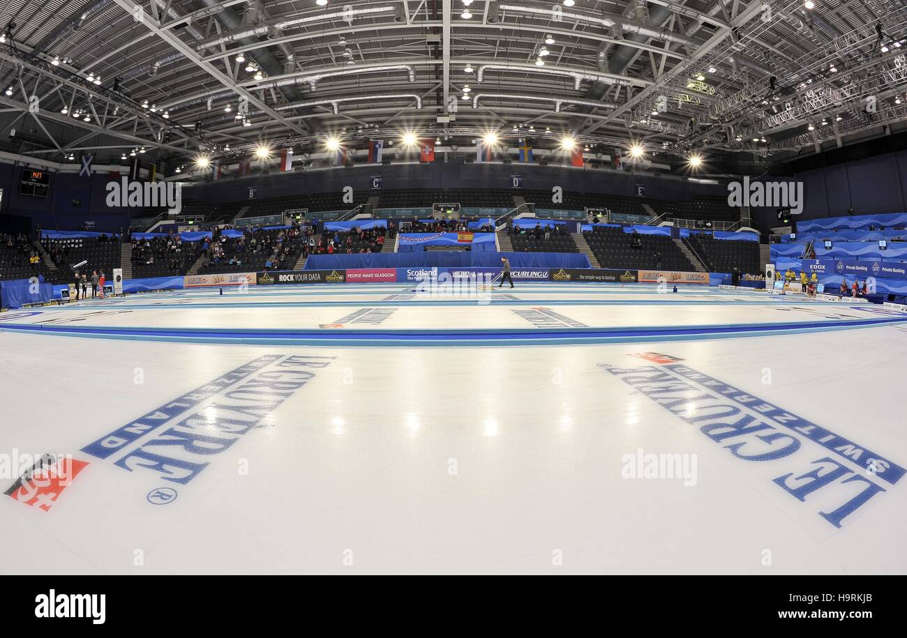 Glasgow, Scotland, Regno Unito. 26 Novembre, 2016. Vista generale (GV) dell'arena. Mens finale. Le Gruyère AOP Curling europeo Championships 2016. Intu Braehead Arena. Glasgow. Renfrewshire. La Scozia. Regno Unito. 26/11/2016. Credito: Sport In immagini/Alamy Live News Foto Stock