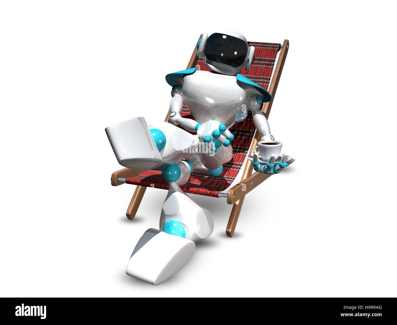 3D illustrazione di un robot in una sedia a sdraio Foto Stock