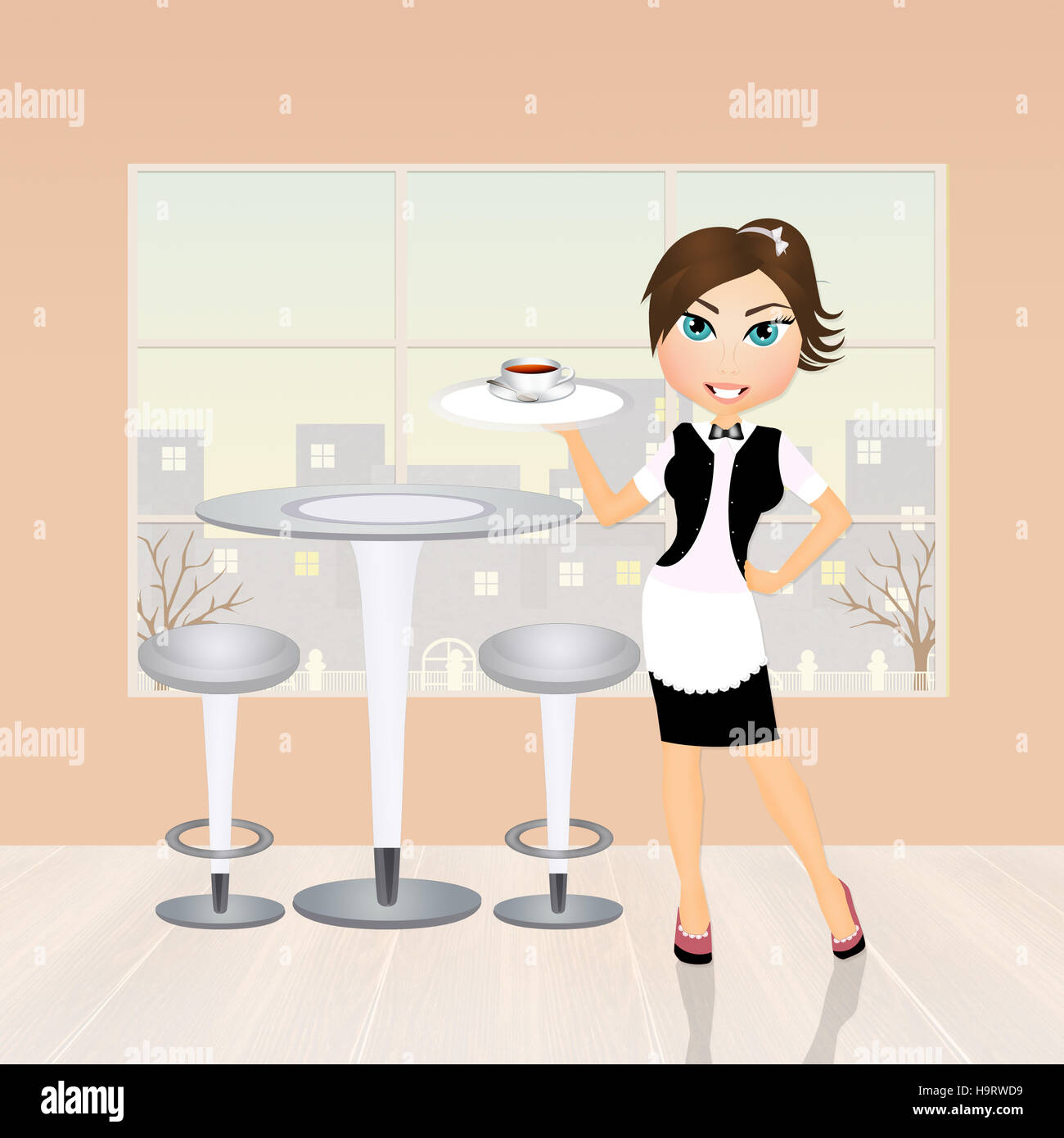 La ragazza che serve cafÃ¨ Foto Stock