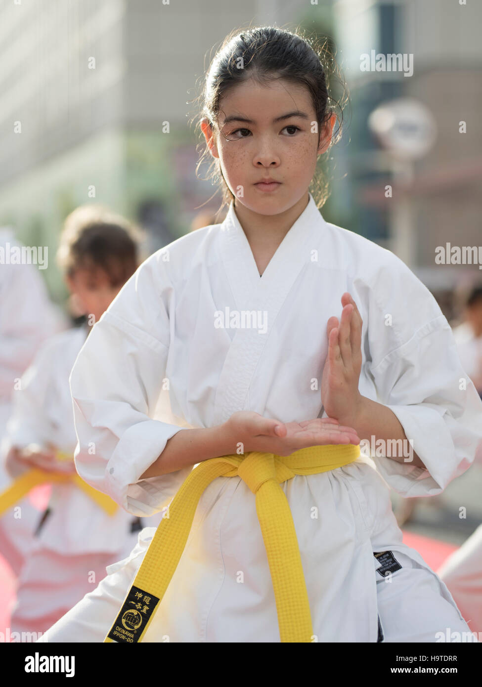 Guinness World Record per il numero di persone di eseguire un kata di karate Sul Kokusai Street, citta' di Naha, a Okinawa, Giappone. Foto Stock