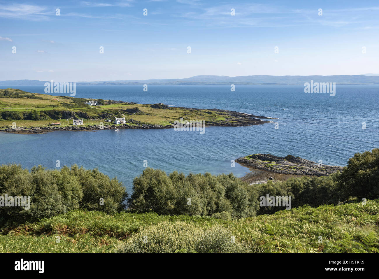 La vista della baia Tarbert, Isle of Jura, Ebridi Interne, Scotland, Regno Unito Foto Stock