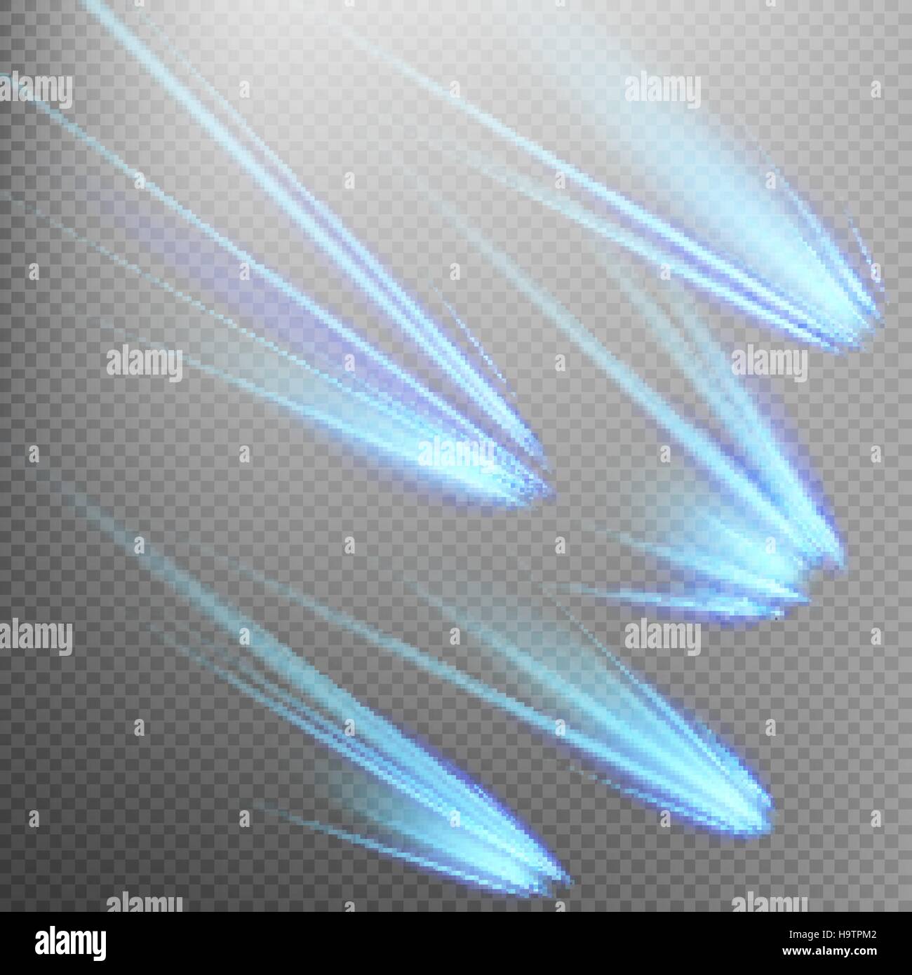 Set di Blue Meteor o cometa. EPS 10 Illustrazione Vettoriale