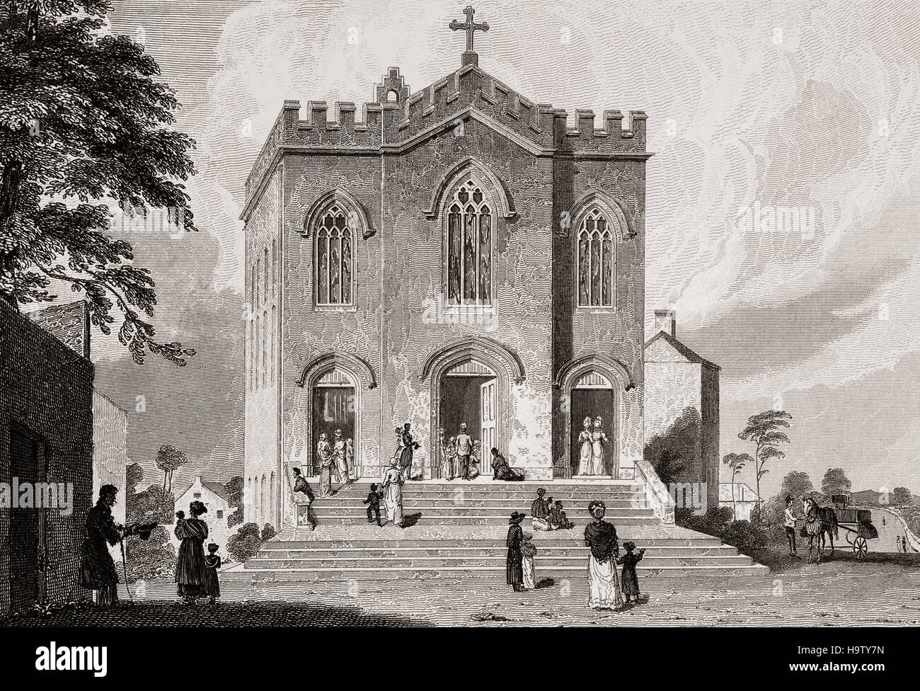 Xix secolo vista della Basilica di San Pietro cappella sulla North Circular Road, Phibsborough, Dublino, Irlanda Foto Stock