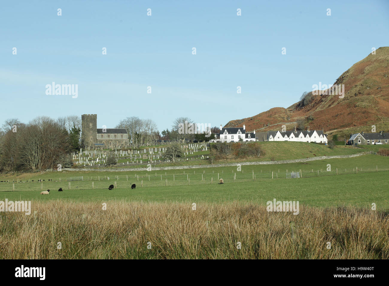 Villaggio di Kilmartin, Scozia. Il XIX secolo costruito Kilmartin chiesa parrocchiale di Kilmartin Glen Foto Stock