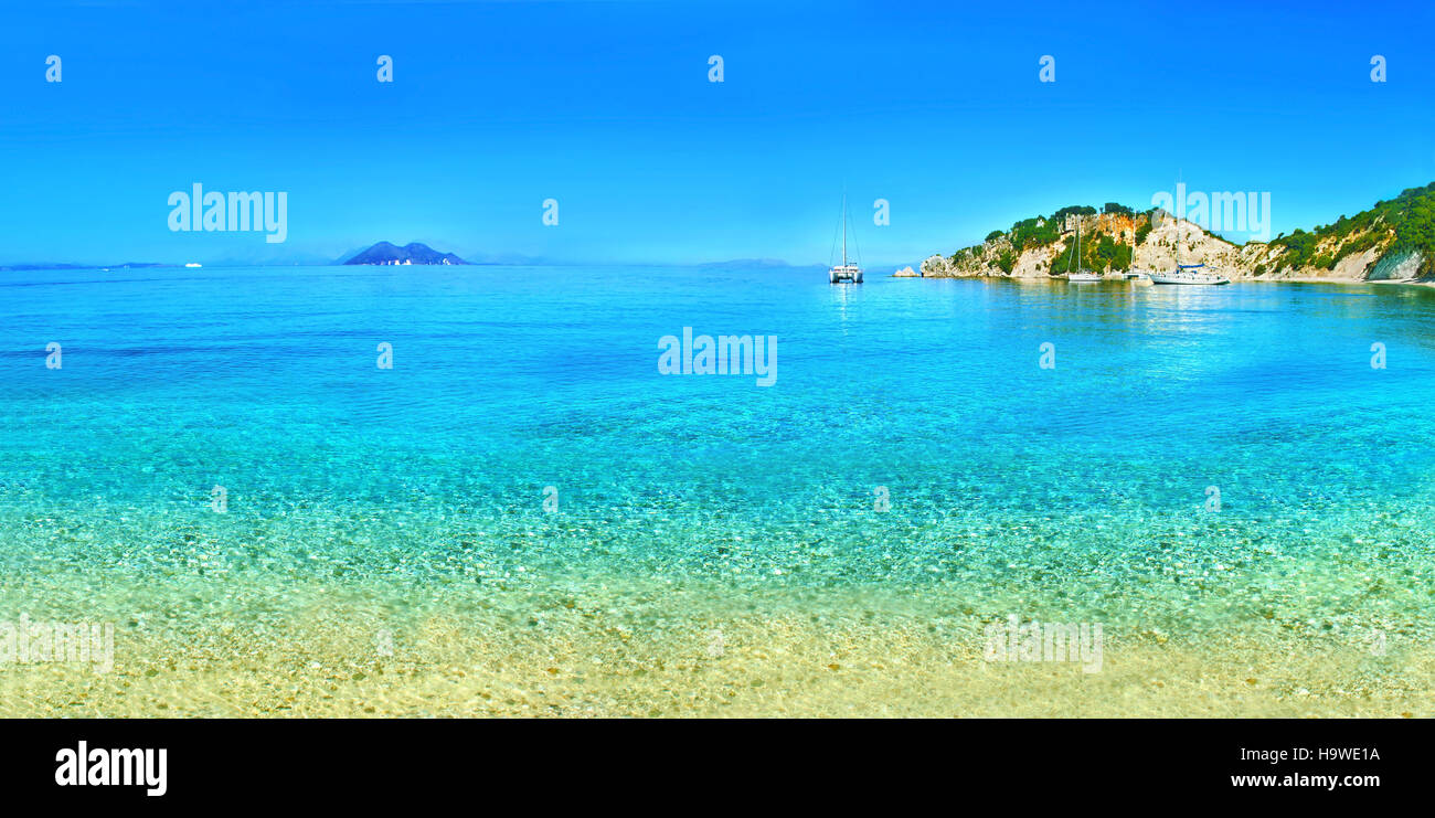 Foto panoramica della spiaggia di Itaca Grecia Foto Stock