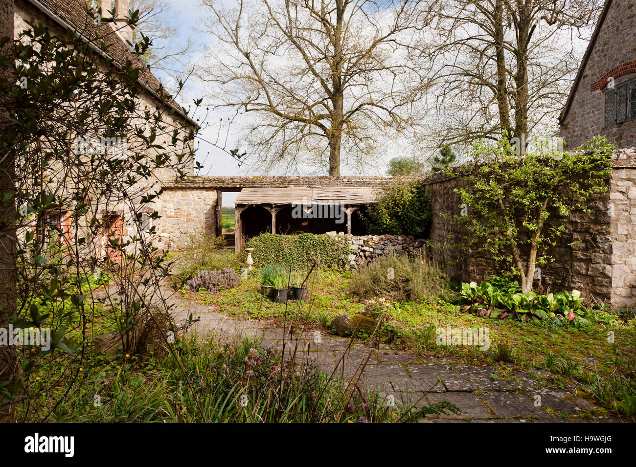 Legno-magra al retro di Avebury Manor, Wiltshire. Foto Stock