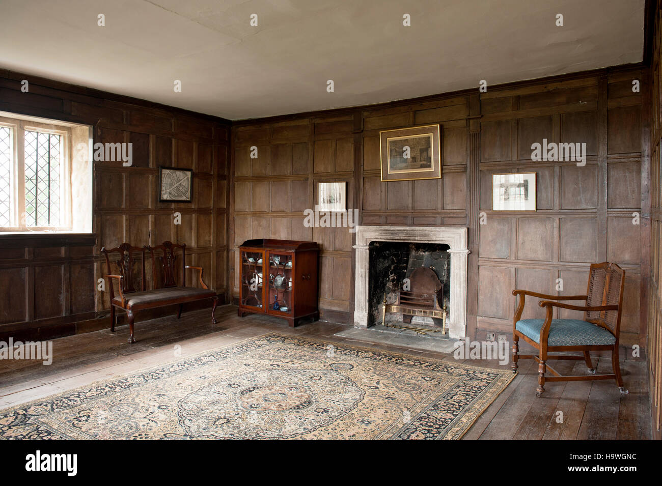 La camera da letto occidentale ad Avebury Manor, Wiltshire, Foto Stock