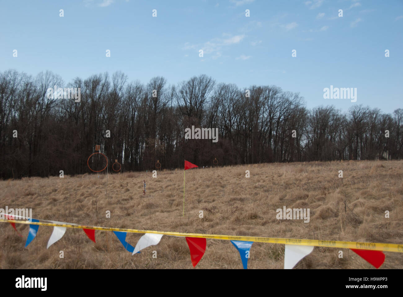 Il Frisbee Golf presso il Valley Forge National Park offre un'attività ricreativa unica tra i paesaggi storici e naturali del parco, attirando visitatori di tutte le età. Foto Stock