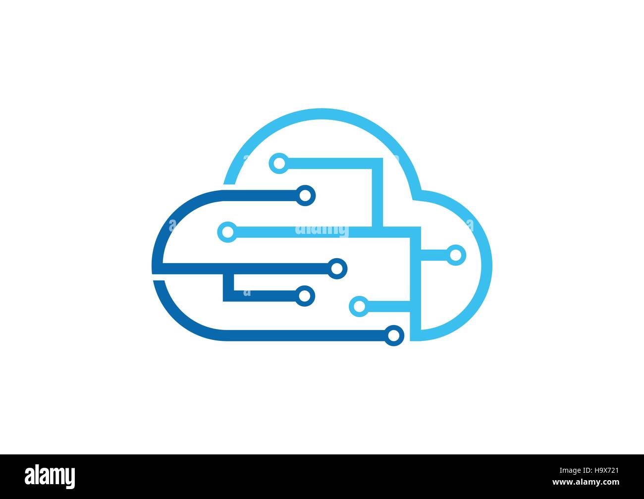 La tecnologia di cloud computing logo, blue cloud modello di segno, Connessione Internet icona a forma di nuvola design vettoriali Illustrazione Vettoriale