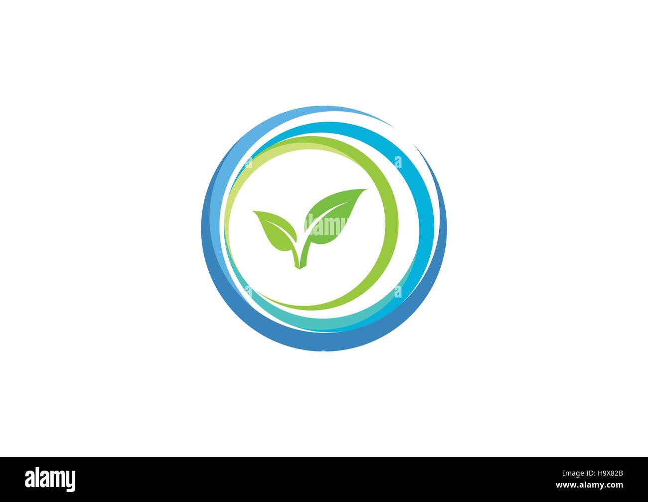 Elemento di cerchio di acqua sorgiva natura Ecologia vegetale icona logo, wellness salute simbolo organico disegno vettoriale Illustrazione Vettoriale
