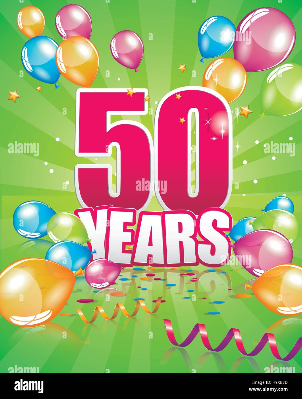 50 anni compleanno scheda completa degli elementi del vettore Illustrazione Vettoriale