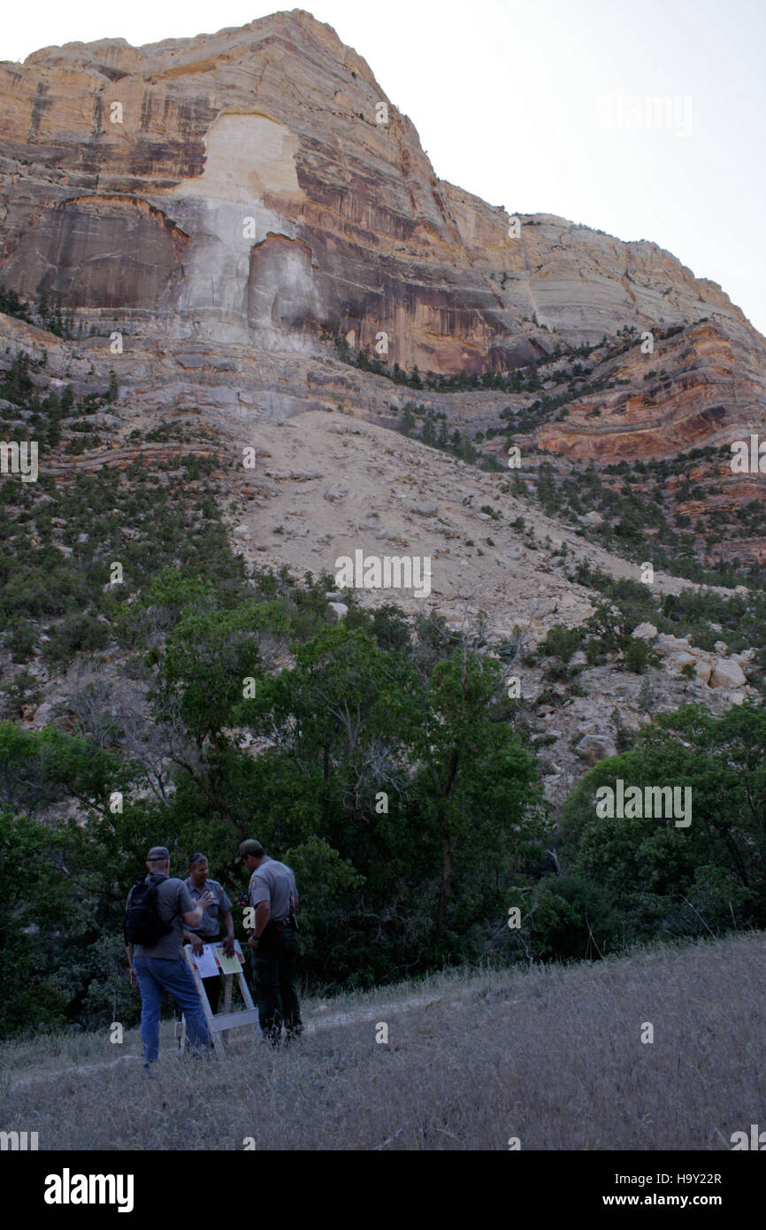 Il Dinosaur National Monument si estende attraverso il Colorado e lo Utah e contiene ricchi giacimenti fossili, tra cui quelli dei dinosauri del Giurassico. Il parco conserva fossili e offre opportunità educative sulla paleontologia, sulla vita preistorica e sugli antichi ecosistemi della Terra. Foto Stock