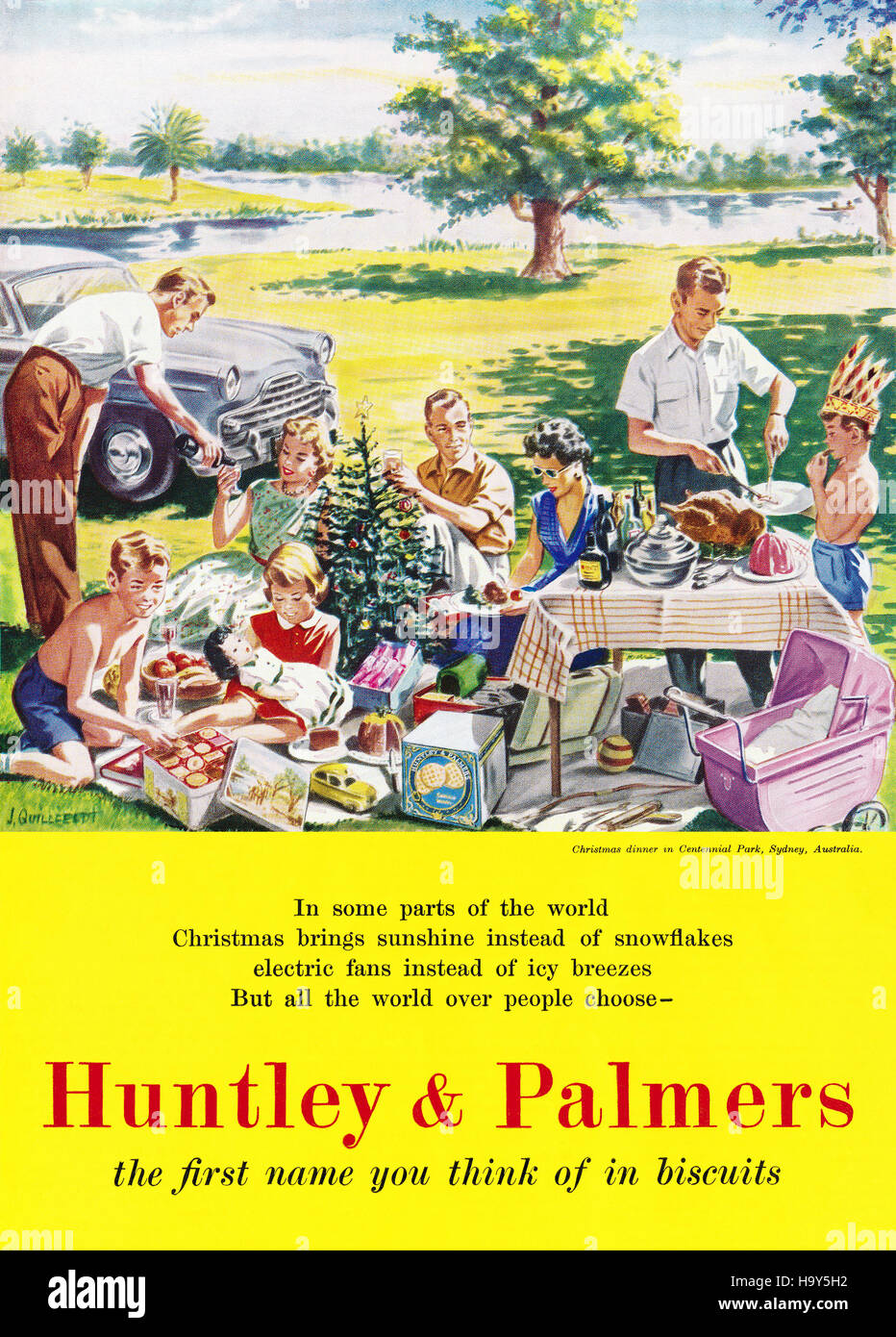 1956 Natale inglese pubblicità per Huntley & Palmers biscotti Foto Stock