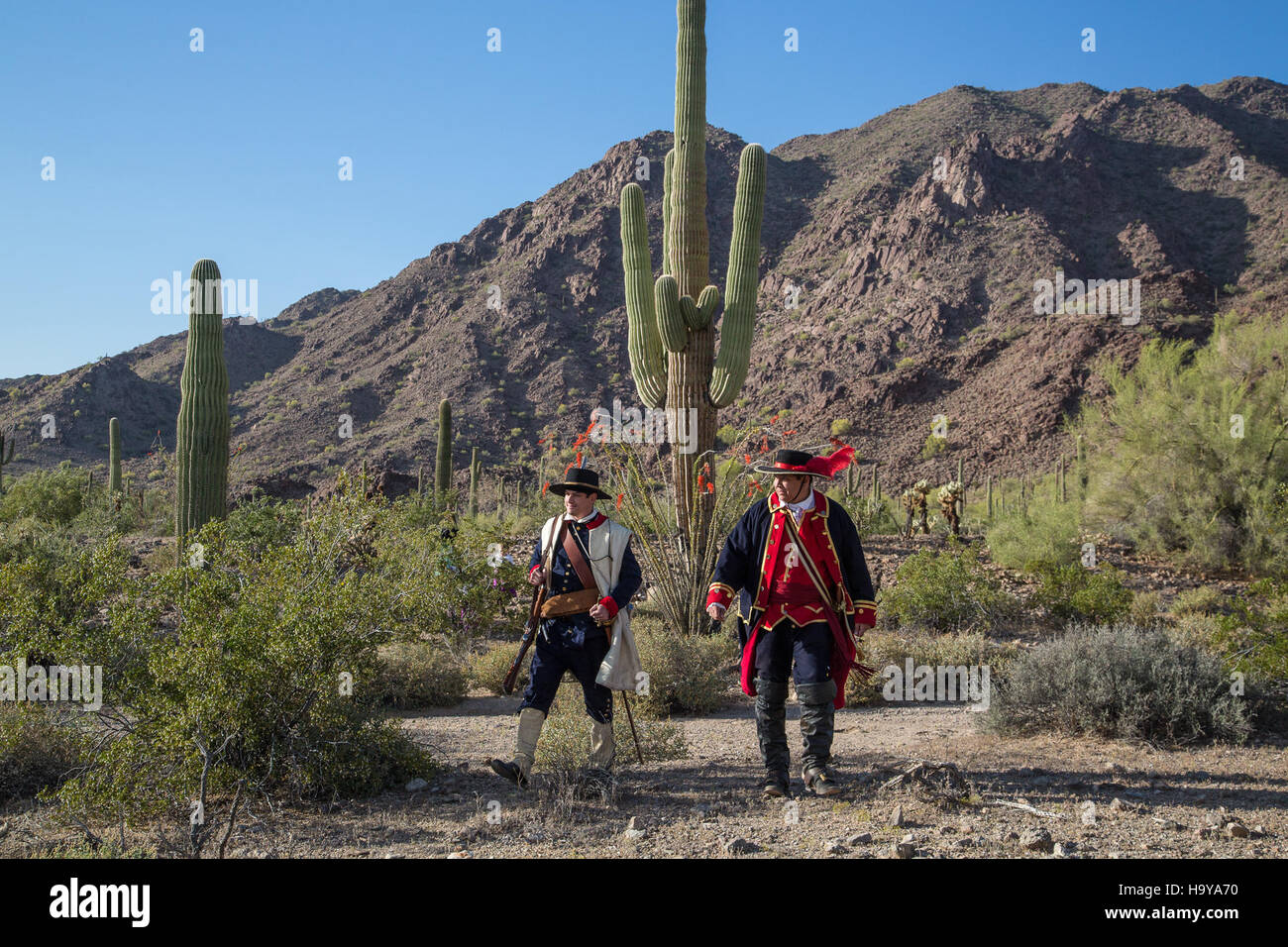 Una fotografia che raffigura l'Anza Trail nel deserto di Sonora, Arizona, catturando il paesaggio e la bellezza naturale del deserto all'interno del National Landscape Conservation System. Foto Stock