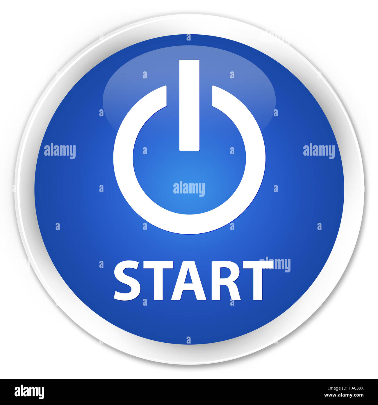 Start (icona di alimentazione) isolati su blu premium pulsante rotondo illustrazione astratta Foto Stock