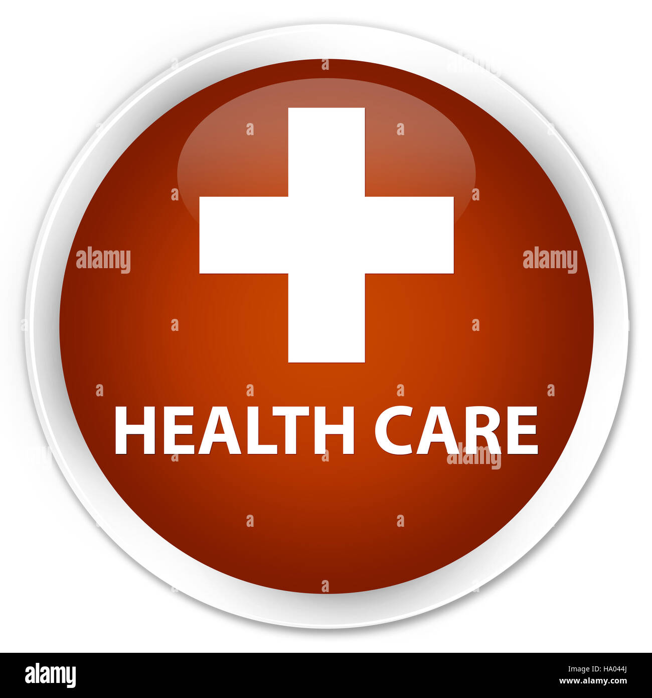 Assistenza sanitaria (segno più) isolati su premium marrone tasto rotondo illustrazione astratta Foto Stock
