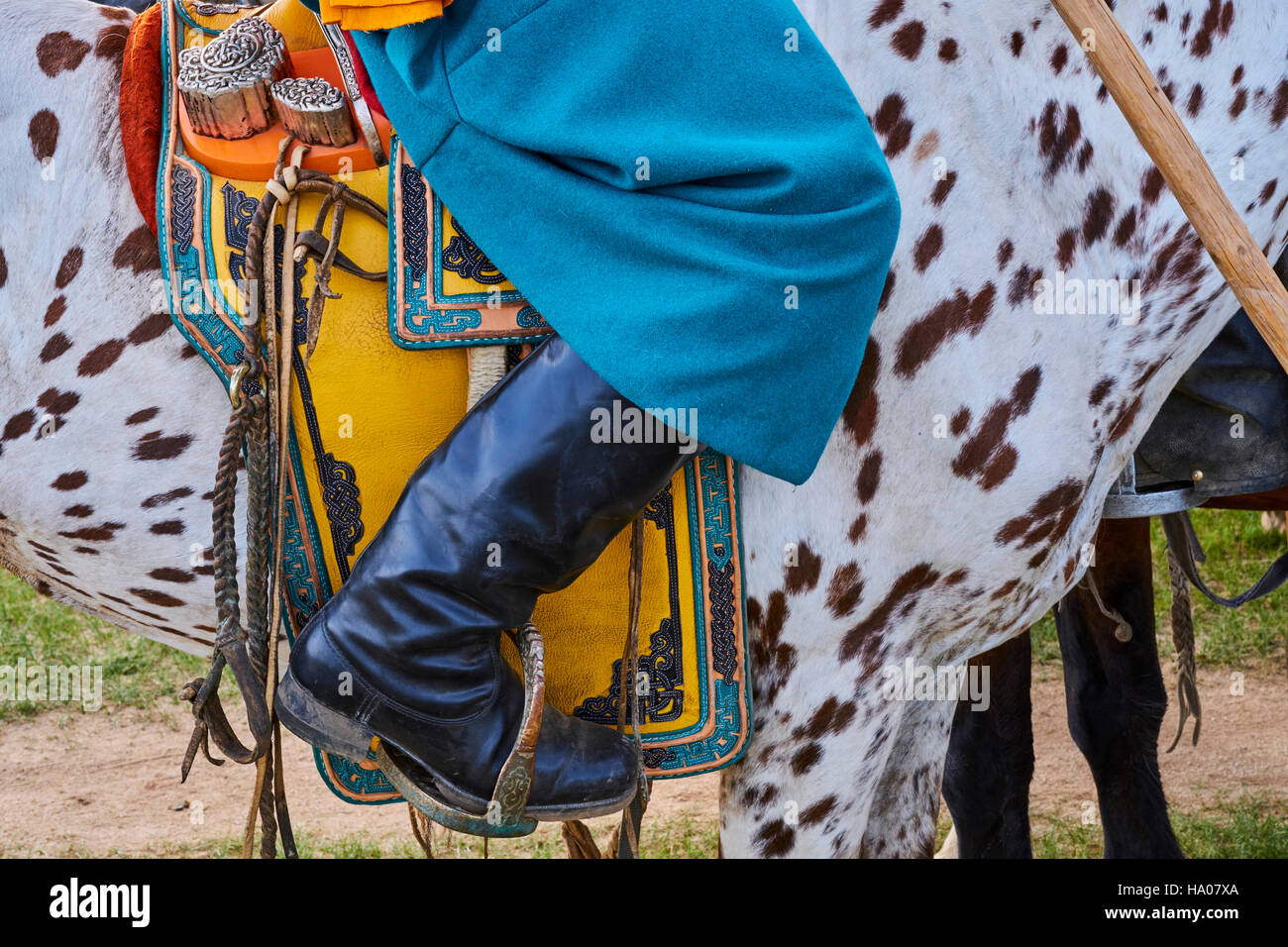 Mongolia, Bayankhongor provincia, una sella decorata Foto Stock