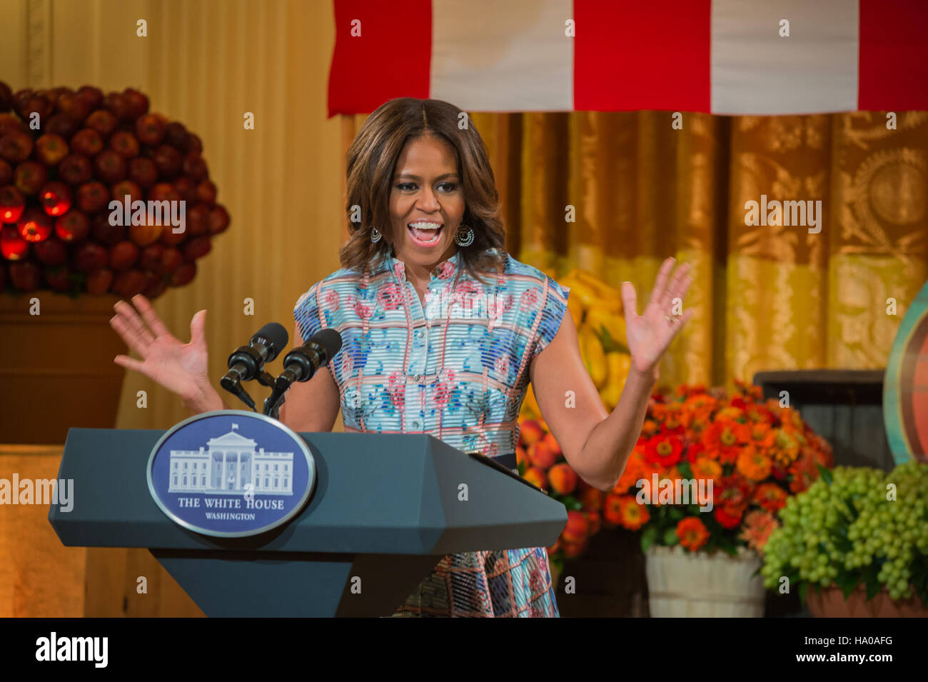 Il Center for Nutrition Policy and Programs (CNPP) dell'USDA collabora con la Casa Bianca ed Epicurious per promuovere un'alimentazione sana attraverso la Healthy Lunchtime Challenge. La First Lady Michelle Obama sostiene l'iniziativa, che incoraggia i bambini a creare pasti nutrienti e deliziosi. Foto Stock
