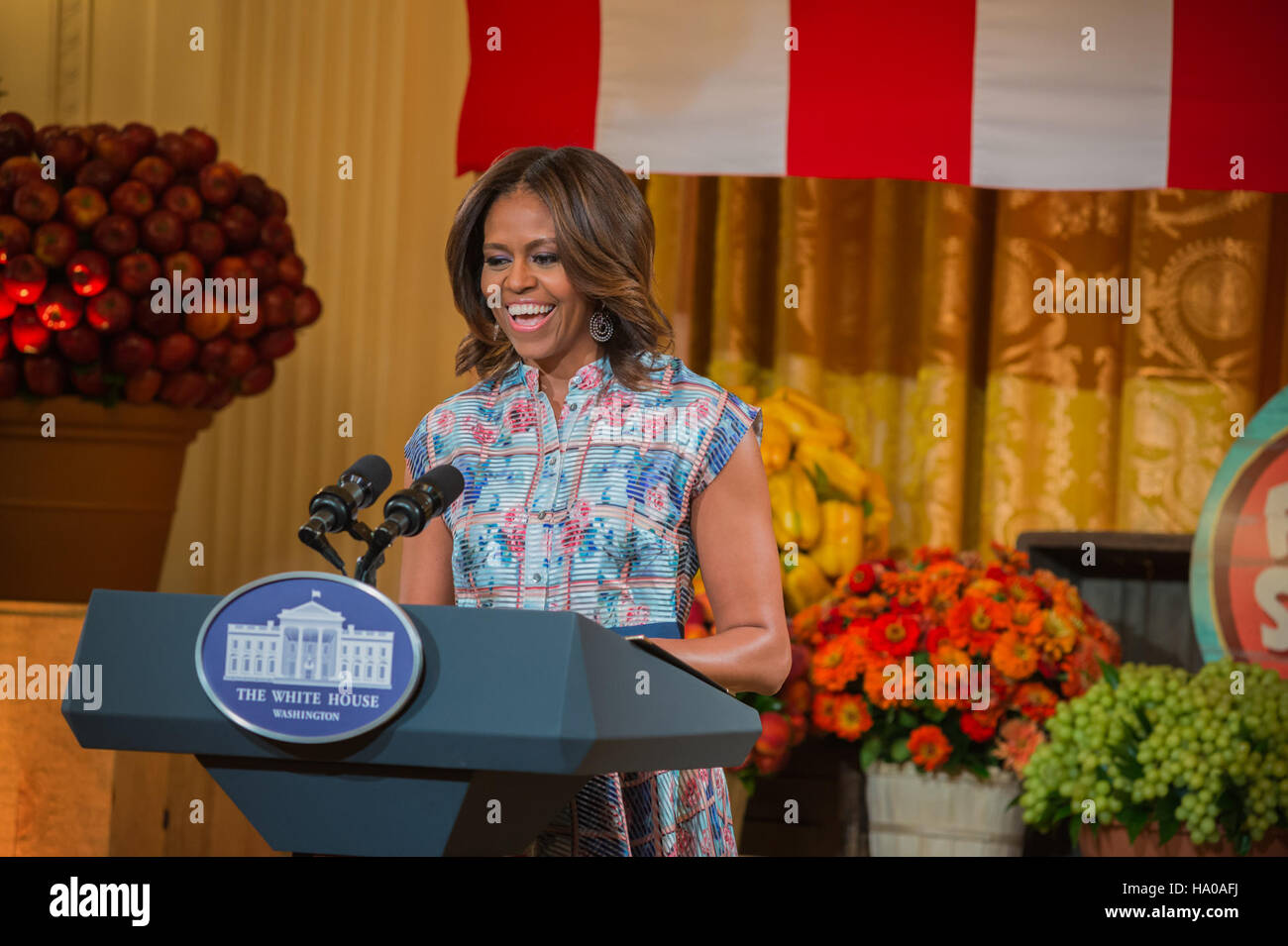 The Healthy Lunchtime Challenge è un'iniziativa dell'USDA in collaborazione con Epicurious e la First Lady Michelle Obama per incoraggiare una sana alimentazione tra i bambini. Questo concorso promuove idee alimentari nutrienti e abitudini alimentari sane per le famiglie. Foto Stock