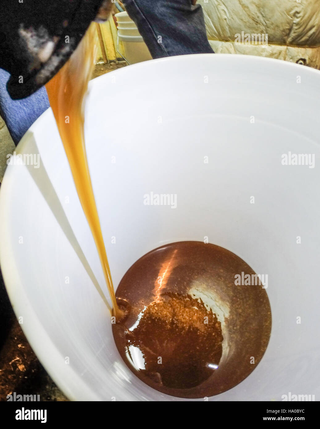 La ricerca del Dipartimento dell'Agricoltura degli Stati Uniti si concentra sui processi di estrazione del miele, tra cui centrifugazione e filtrazione, per sostenere pratiche agricole sostenibili e la produzione alimentare Foto Stock