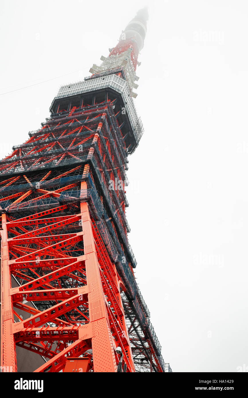Tokyo, Japan-October 25, 2013: 1958 costruito-332.9 ms.tall-Torre Eiffel ispirato-bianco e arancione internazionale dipinto di Tokyo Tower-Tawa fornisce ant Foto Stock