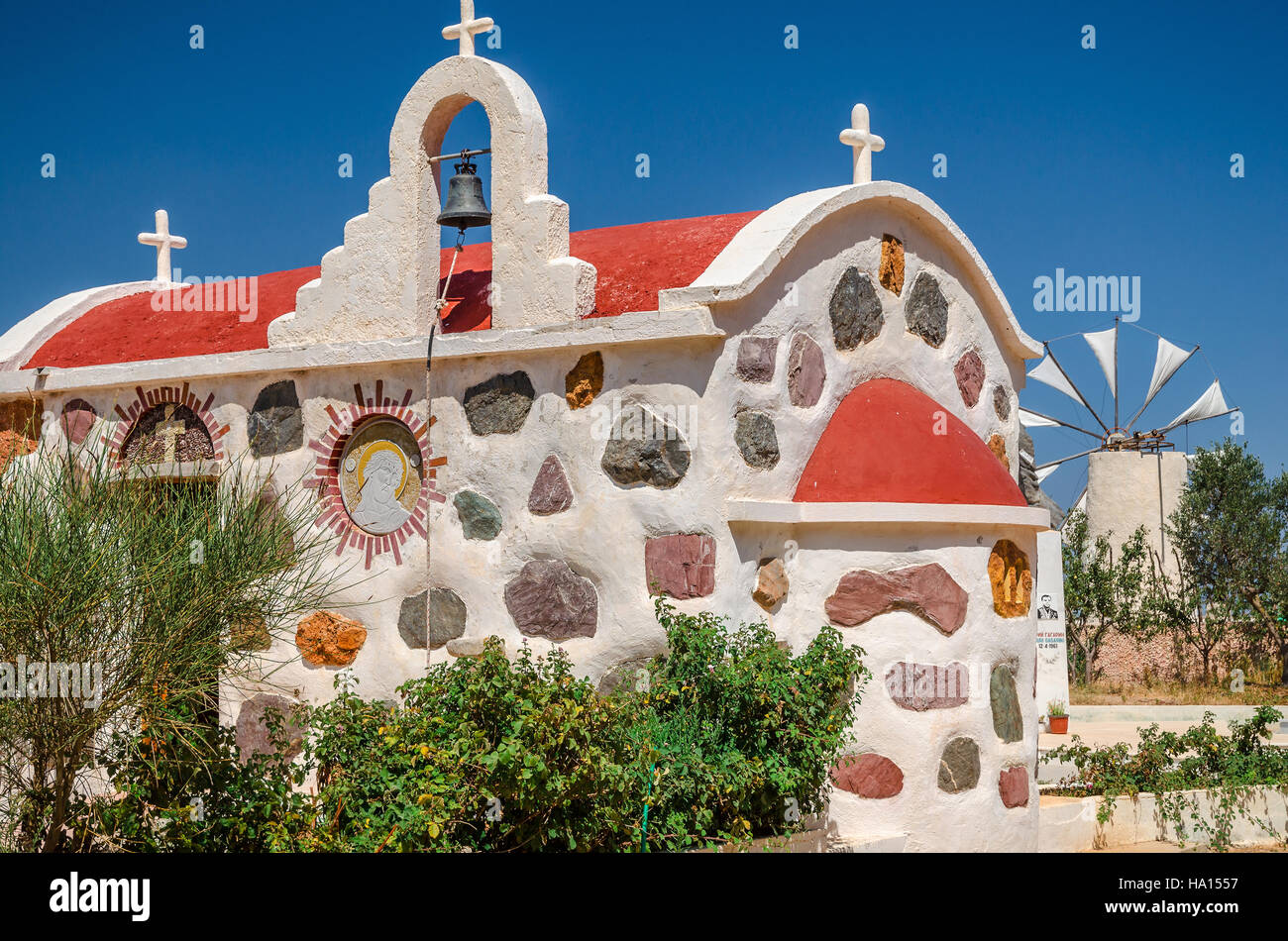 Pietra greca chiesa sull altopiano di Lassithi nella creta Foto Stock