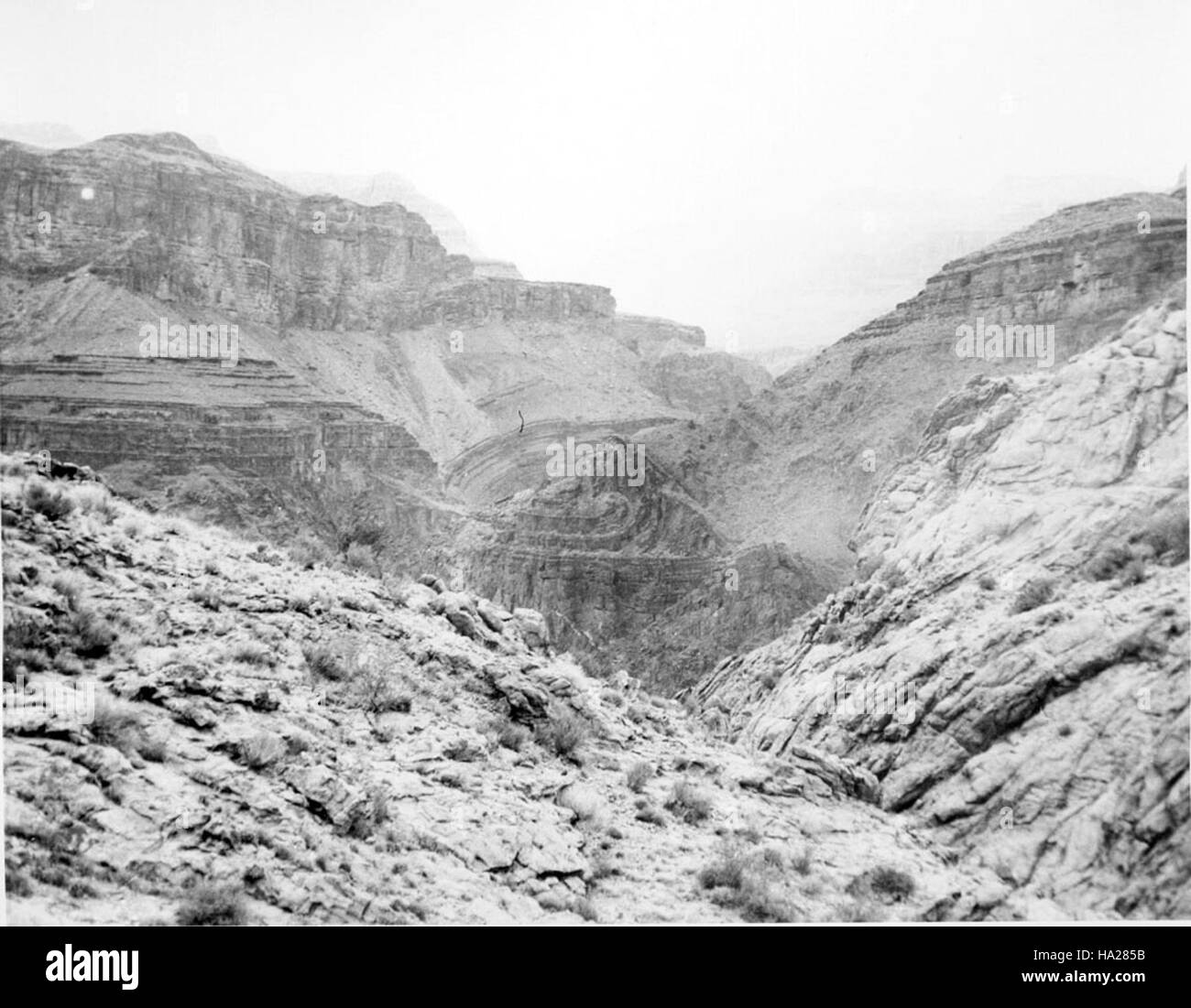 Il Bright Angel Trail è un percorso escursionistico storico e popolare nel Grand Canyon National Park, noto per le sue viste mozzafiato e il terreno impegnativo. È stato un percorso vitale per i visitatori e i primi esploratori del canyon. Foto Stock