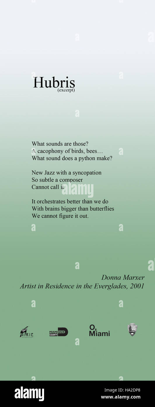 Le Everglades hubris si riferiscono alle sfide ecologiche in corso e agli sforzi di conservazione nel Parco Nazionale delle Everglades, un ecosistema paludoso vitale minacciato dalle attività umane e dai cambiamenti climatici. Foto Stock