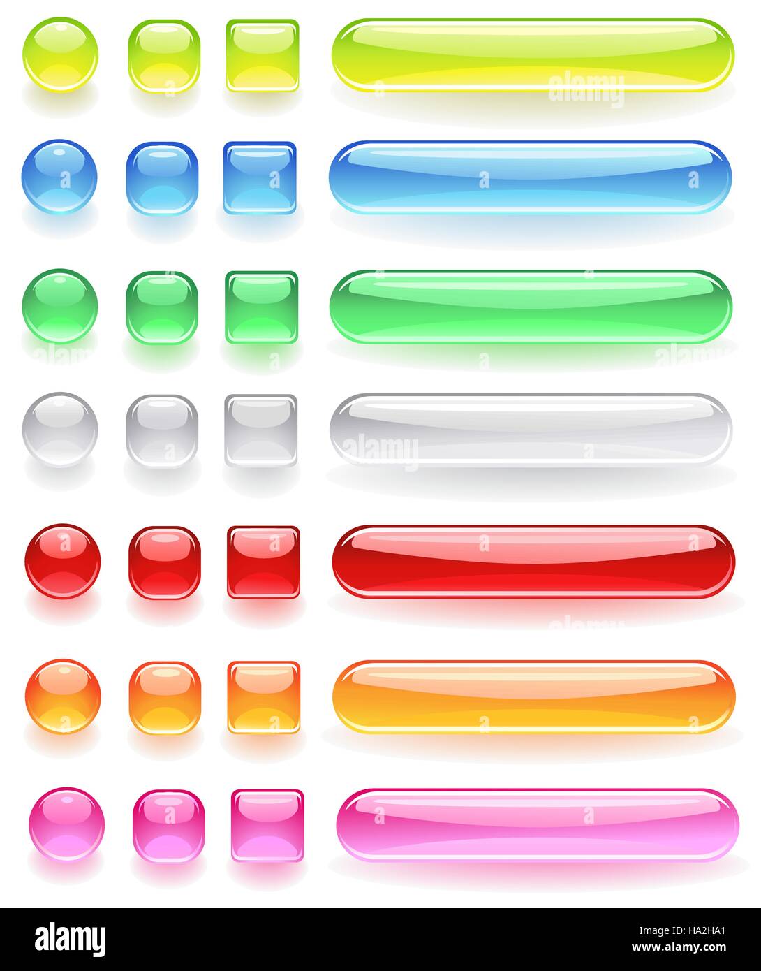 Icone del computer dal colore brillante, trasparente vetro su uno sfondo bianco. Illustrazione Vettoriale