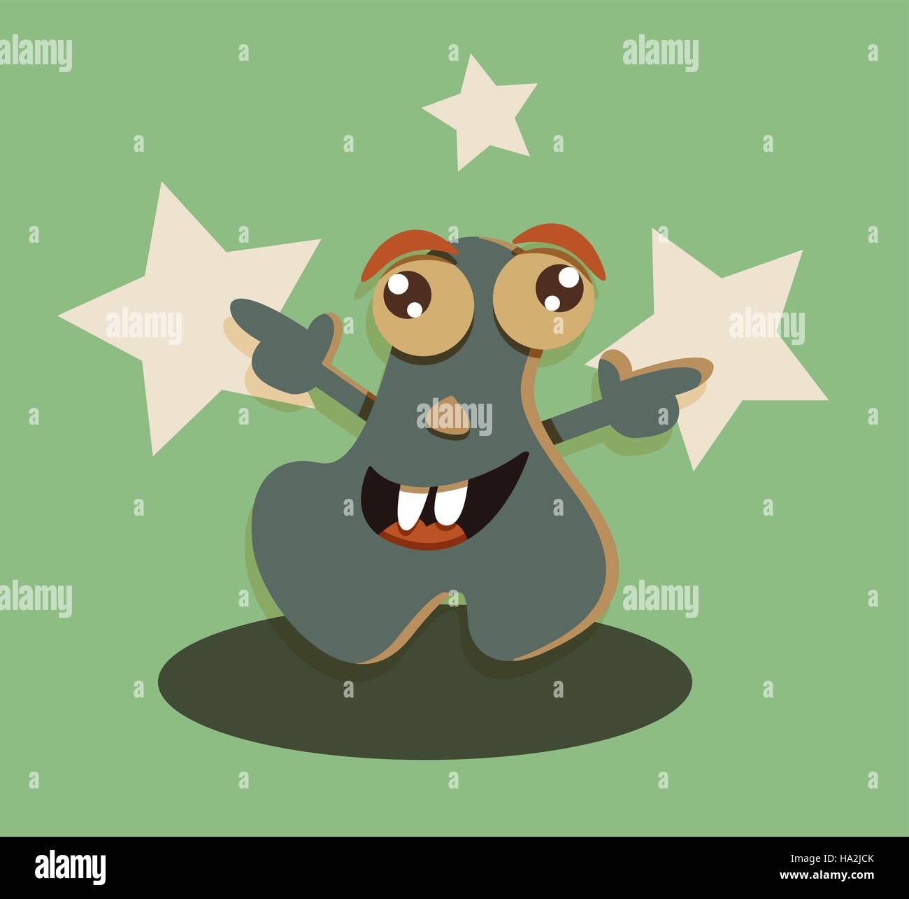Funny Cartoon carino sorridente carattere monster super star vettore. Illustrazione Vettoriale
