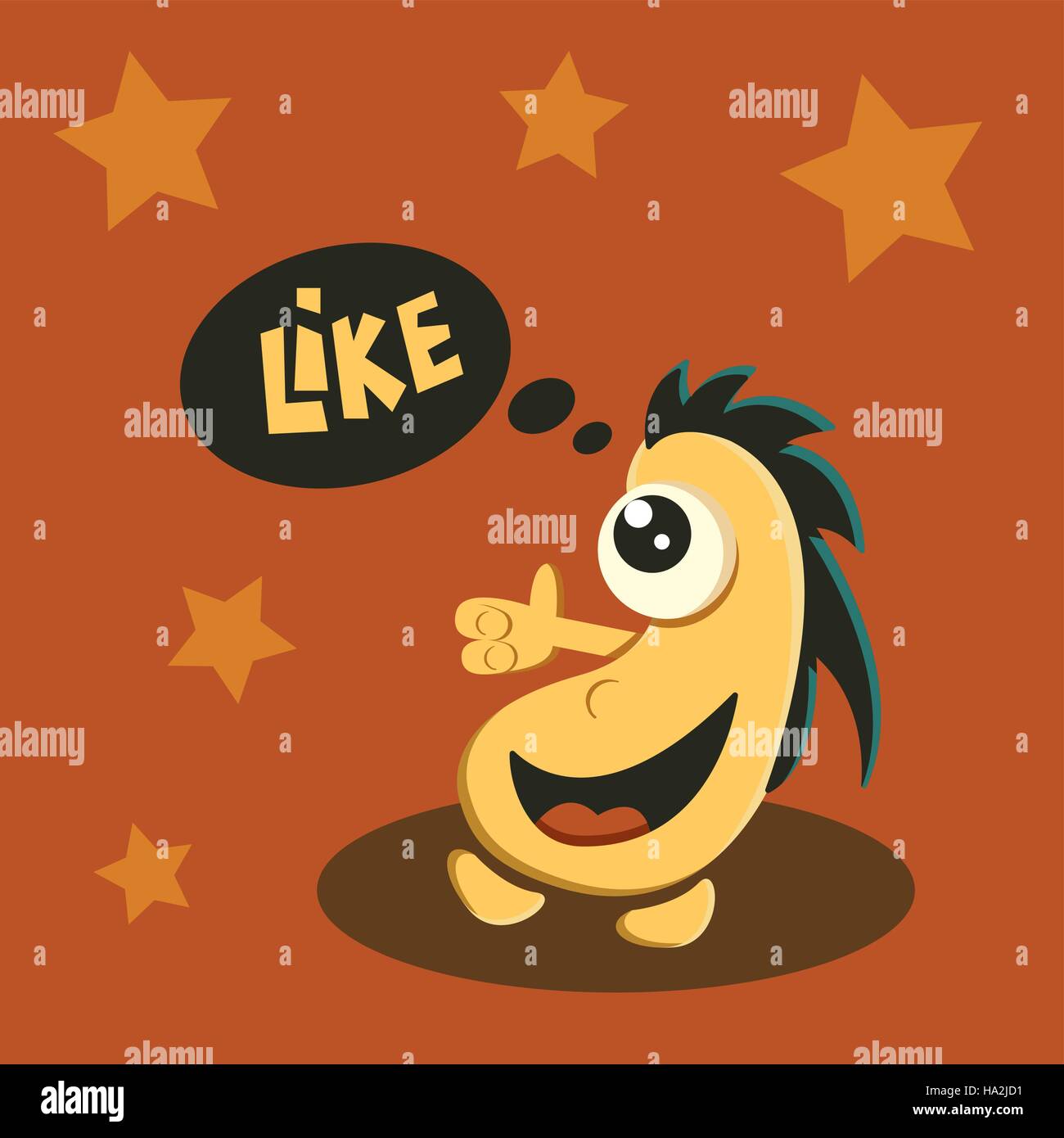 Come segno di simbolo. Carino divertente cartoon sorridente mostro. Illustrazione Vettoriale. Illustrazione Vettoriale