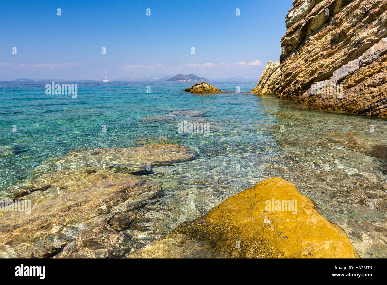 La spiaggia e la fascia costiera, Itaca, Grecia Foto Stock