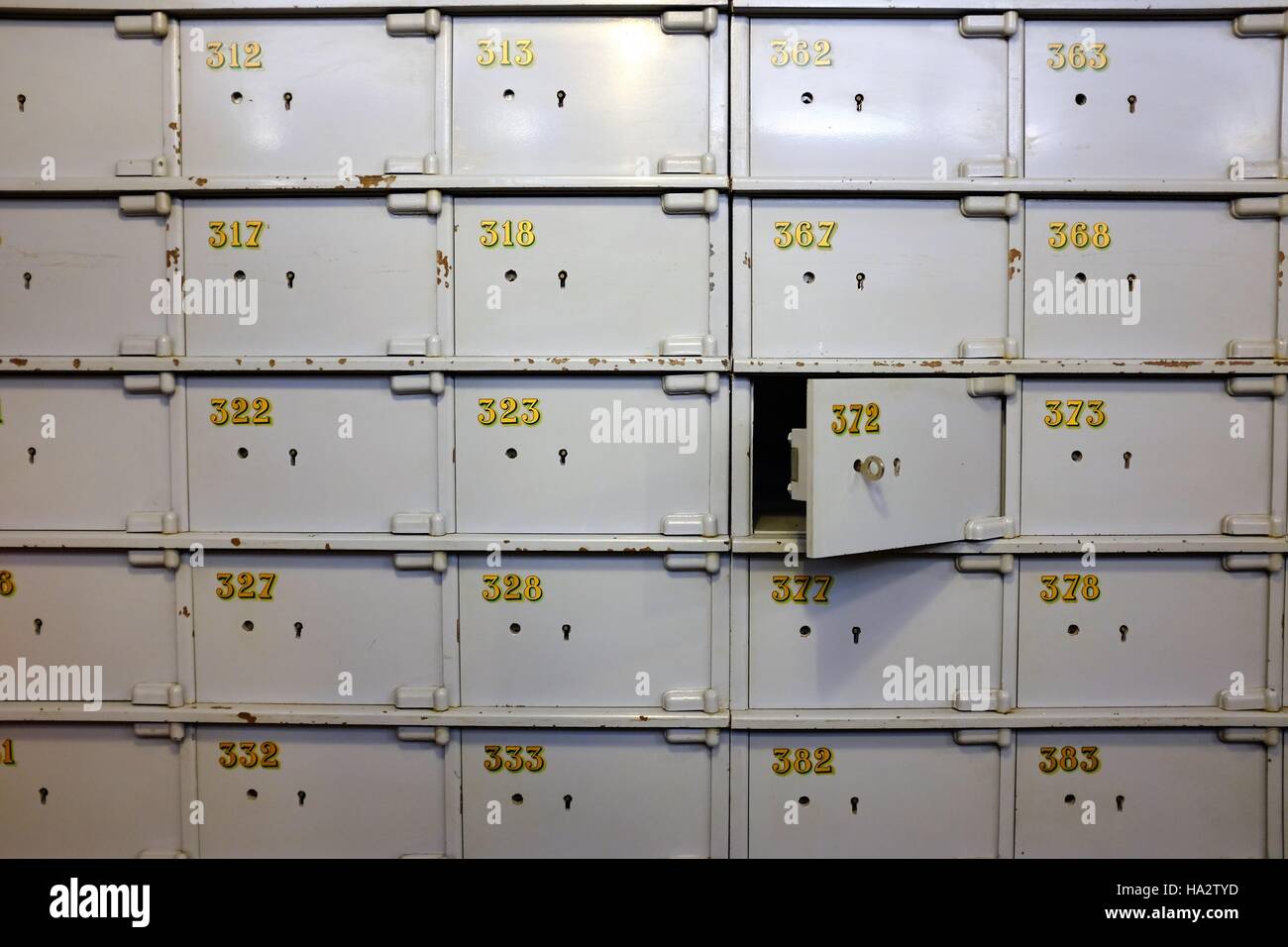 Numerate cassette di sicurezza Foto Stock