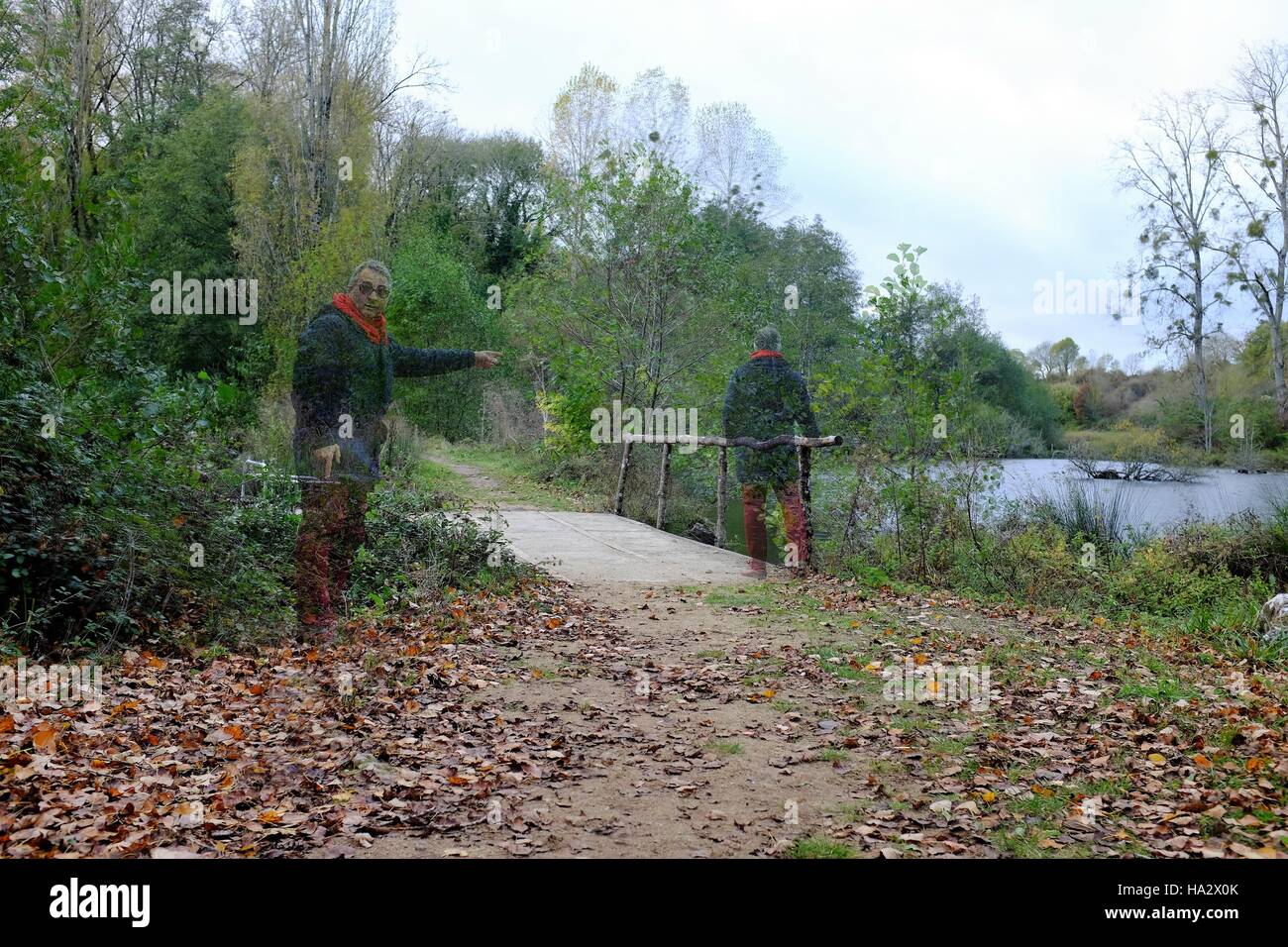 L uomo nel paesaggio rurale, Niort, Francia Foto Stock