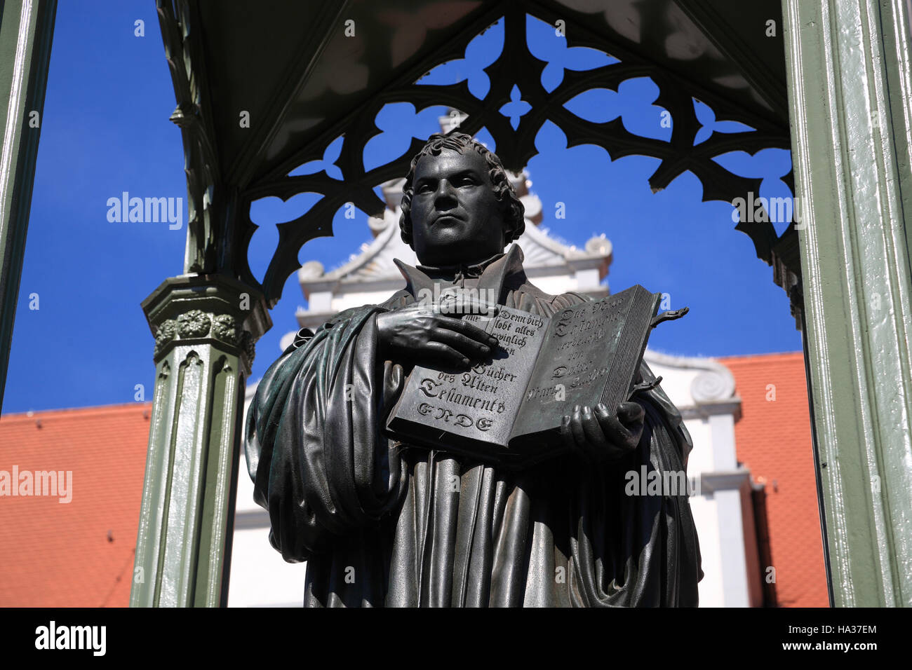 Luther-Monument presso la piazza del mercato, Wittenberg / Elba, Sassonia-Anhalt, Germania, Europa Foto Stock